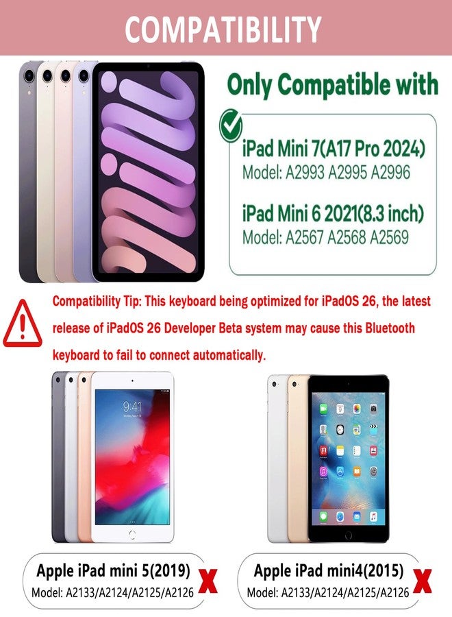 FUWANG Touchpad Keyboard Case for iPad mini 7 A17 Pro 2024 & Mini 6th Generation 2021 8.3 inch - 360° Swivel 7 Color Backlit Keyboard for iPad mini 7th 6th Generation with Pencil Holder, Rose Gold - Image 2